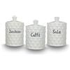 ARCA, Set 3 Barattoli per Sale, Zucchero e Caffè, Tris di Contenitori da Cucina in Ceramica Lavorata, Lavabili in Lavastoviglie, 10x15 cm, Fantasia Fine, Colore Bianco