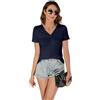 Famrrifuu Maglia Manica Corta Donna Scollo a V Maglietta Elegante Basic Top Leggero Estivo Casual T-Shirt,Blu,XL