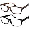 TBOC Occhiali da Vista Lettura - [Pack 2 Unità] +3.00 Diottrie Montatura Marrone Tartaruga e Nera Fashion Leggeri Quadrati da Vicino per Computer Donna Uomo Unisex