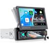 wanhonghui Bluetooth Autoradio con Carplay Android Auto,Autoradio 1 DIN con Schermo Tattile Motorizzato da 7 Pollici,Mirror Link FM Controllo al Volante, supporto USB/AUX/Type-C