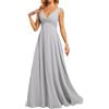 SAYNO Abiti da damigella d'onore in chiffon da donna per matrimonio A-Line lungo formale abiti da sera party senza schienale Plus Size, Argento, 46