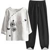 WOXIHUAN Tuta Estiva Donna Completa Elegante Cotone e Lino Taglie Forti Leggera Casual Completo Larghi Curvy Tuta Elegante Manica Corta Camicia + Pantaloni Completo Spiaggia Estivo Due Pezzi Pigiama da Casa