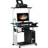 Yaheetech Scrivania per PC da Ufficio Tavolo Porta Computer con Stampante Ruote Tavolo Salvaspazio Mobile con Ripiani Tastiera Scorrevole Scrittoio da Studio Nera 80 x 50 x 132 cm