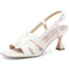 QUEEN HELENA Sandali con Tacco Medio Scarpe Aperte Eleganti Donna ZM9649 (Bianco, 37)
