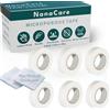 NanaCare Nastro medico microporoso, impermeabile, 6 rotoli da 1,25 cm x 10 m + 10 garze, nastro chirurgico ipoallergenico per la cura di ferite, medicazioni e viso, benda impermeabile di primo soccorso per