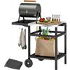 Outsunny Carrello per Barbecue con Piano in Acciaio e Ripiano Richiudibile, Ruote e Ganci, 91x58x76 cm, Nero