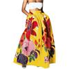 AMDOLE Abito lungo da donna con stampa floreale, a vita alta, con tasche, stile boho, maxi gonna, per feste, spiaggia, gonna lunga con pantaloncini, Giallo, L