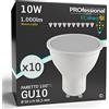 Eurocali 10x Lampadine LED GU10 10W Professionali Satinata Antiabbaglio 1000 lumen - Forma: Faretto - Luce Bianco Caldo 3000K - Fascio Luminoso 100°