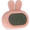 M LEDME Lampada Led touch Coniglio rosa con sveglia per bambini a batteria ricaricabile USB Bianco caldo M LEDME