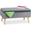 Relaxdays Panca Contenitore, 40x41x80 cm, 40L, Seduta Imbottita, Gambe in Legno, Pouf Cassapanca, 2 Posti, Grigio Scuro