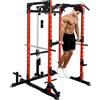 SPORTNOW Stazione Fitness con Supporto per Bilanciere e Barra per Trazioni e Dip, in Acciaio, 191x153x205 cm, Rosso e Nero