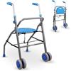 Mobiclinic®, Deambulatore pieghevole, Ultraleggero, Regolabile in altezza, Marchio europeo, Alluminio, Fino a 136 kg, Future, Adulti, Sedile, Schienale e ruote, Design elegante, Colore azzurro