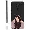 KARTXITAI Cover Compatibile con Xiaomi Redmi Note 9, Ragazza motivo Custodia con morbida in Silicone TPU con Assorbimento degli Urti e Anti-Graffio-Nero
