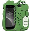 kwmobile Cover compatibile con Apple iPhone SE (2020/2022) / 8/7 - Custodia Cover in silicone TPU - Copertina protettiva Back Case Backcover - Dinosauro Carino nero/bianco/verde
