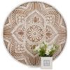Hanobe Grande vassoio decorativo in legno: vassoio ottomano rustico in stile bohémien, decorazione per tavolino da caffè, centrotavola - vassoio rotondo in legno per bancone della cucina, 45 cm