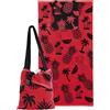 Delindo Lifestyle Telo mare in spugna con borsa a spalla integrata, colore rosso, 100% cotone, 90 x 170 cm