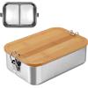 Jauhmui Bento - Contenitore per il pranzo per adulti/bambini, in acciaio inox, con 2 scomparti/3 scomparti, in metallo con coperchio in legno, senza BPA, per la colazione (1200 ml, 2 scomparti)
