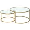 JZGORC Set di 2 Tavolini, Tavolino Rotondo Impilabile per Soggiorno, Gambe in Metallo Placcato Oro, Adatto per Soggiorno, Caffetteria, Lounge (60 * 45 cm e 40 * 35 cm) - Vetro Oro