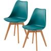 EGGREE Set di 2 Sedie Sala da Pranzo Sedie da Cucina con Gambe in Legno Sedie Ufficio Imbottita in Pelle PU Moderne Design, Turchese