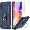LeYi Cover per Samsung Galaxy A50 / A30s / A50s,Custodia con Pellicola in Vetro Temperato [2 Pack], 360°Rotante Anello Magnetica Supporto TPU Silicone Custodie per Samsung A50 / A30s / A50s Blu Scuro