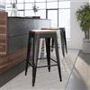 DEGHI Sgabello impilabile stile industrial in metallo nero e seduta legno - Farley