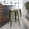 DEGHI Sgabello impilabile stile industrial in metallo verde e seduta legno - Farley