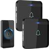 AVANTEK Campanello senza fili, pulsante campanello impermeabile IP55 con 2 ricevitori plug-in, flash LED, 5 livelli di volume, 52 melodie, portata operativa di 400 m, nero