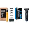 Braun Regolabarba Uomo XT3 Tutto-in-uno, +7 Strumenti di Styling, Giallo & Rasoio Elettrico Barba Braun Serie 5, Rifinitore Di Precisione Ed Effetto Barba Incolta, Series 5, Blu