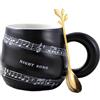 Huiyiwert Tazza da caffè in porcellana con cucchiaio, motivo musicale, 340 ml, tazza da colazione, tazza regalo per gli amanti della musica, musicisti (nero)