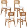 chairus Set di 4 Sedie Cucina in Legno Sedie da Pranzo in Ecopelle Sedia Imbottite con Schienale in Rattan Sedie da Salotto per Sala da Pranzo/Soggiorno/Camera da Letto, Bianco