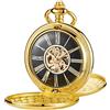 Tiong Orologio da tasca da uomo con quadrante romano a doppio lato, con cassa aperta e quadrante dorato, orologio da tasca da uomo con catena FOB regalo, Mpw136-UK…