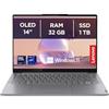 Lenovo Yoga Slim 7 Notebook AI 14 WUXGA (1920x1200) OLED, Processore Intel Core Ultra 7 155H, RAM 32 GB, 1 TB SSD, Grafica Integrata Intel Arc, Windows 11, scocca in alluminio, Luna Grey