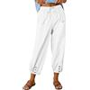 CheChury Pantaloni Donna Estivi Casual Cotone e Lino Pantalone 7/8 Gamba Larga Leggeri Pantaloni Casual Donna Pantaloni Elastici in Vita Tinta Unita Comodi Eleganti Pantaloni Spiaggia Harem Pants