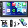 ETLFUCyber Autoradio 2 Din Bluetooth Compatibile con Carplay e Android Auto, 7 Pollici Autoradio 2 Din con Bluetooth, Mirror Link, FM, USB, SWC+Backup Camera