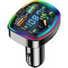 Knocery Trasmettitore FM Bluetooth per Auto, Accessori Aux[PD18W+4.8A] mp3 Lettore Musicale per Auto, Chiamata Vivavoce, Accendisigari Bluetooth 5.0 Musica,con 2 porte USB e 1 Type-c