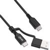 InLine® Cavo USB 2 in 1 con adattatore USB-A, cavo di ricarica rapida fino a 100 W, cavo dati USB 2.0, materiale TPE flessibile, nero, 1 m, 31412A