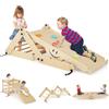 FANTASK Arrampicata in legno naturale, triangolo da arrampicata per interni multifunzionale, con rampa reversibile, altalena, scalatore regolabile per bambini dai 3 anni in su