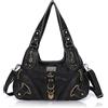 Angel Kiss Borsa a tracolla da donna Hobo Borsa a tracolla con manici, in morbida pelle PU con strappi, molti scomparti per donne, nero-801
