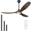 MSHENUED Ventilatore da Soffitto da 132cm con Luce, Ventilatore da Soffitto in Legno per Interni/Esterni con Telecomando, Ventilatore da Sofitto ad Alto Volume d'Aria per Casa, Portico, Gazebo da Esterno