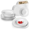 MALACASA Serie Elisa Servizio di Piatti per 6 Persone in Porcellana, Set di Piatti 18 PCS Con 6 Piatti Fondi, 6 Piatti da Dessert, 6 Piatti Piani, Quadrato, Bianco, Adatto al Microonde e Lavastoviglie