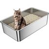 fuzhik Lettiera per gatti in acciaio inox, grande XXL alta lettiera in metallo, antispruzzo, inodore e antiaderente, facile da pulire adatta per gatto grandi, piccoli e conigli, spaziosa 60x40x15cm