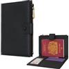 WASON Copertura del passaporto blocco RFID in pelle, Portafoglio da viaggio, passaporto tasca con cerniera per carta d'identità carta d'imbarco biglietto contanti scheda SD (Nero)