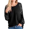 Generic Top con paillettes da donna a maniche lunghe girocollo tinta unita glitter party t-shirt moda felpa casual comoda camicetta festival discoteca moda donna scintillante top taglie forti, Nero , 3XL
