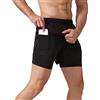 GUOCU Uomo Pantaloncini Sportivi 2 in 1 Asciugatura Rapida Pantaloncini Fitness a Doppio Strato Running Allenamento Fitness Sportivo Pantalone Corto con Zip Tasche Nero S