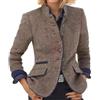 Suncadmious Blazer monopetto in tweed con revers stile retrò da Donna primavera e autunno Elegante giacca da lavoro aderente con collo alto e maniche lunghe (Caffè,3XL)