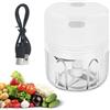Baxcdyswe Tritatutto da Cucina Elettrico 250ml, Mini Frullatore Elettrico, USB Multi-Tritatutto Ricaricabile, 3 Lame in Acciaio Inox, Portatile Frullatore Piccolo per Carne, Frutta, Aglio (Bianco)
