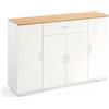 GOKHOMX Mobiletto di stoccaggio, credenza da cucina, scarpiera, mobile da ingresso, con ripiani regolabili, adatto per cucina, sala da pranzo, soggiorno, camera da letto (naturale+bianco, 110 x 30 x