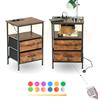 FurnitureR Set di 2 comodini con funzione di ricarica LED, tavolino con 2 cassetti, 2 porte AC, 2 porte USB, comodini, finali per soggiorno, camera da letto, marrone vintage, 40 x 30 x 60 cm