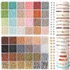 RUBY Perline da 3 mm per braccialetti, 48 perline di vetro colorate Morandi da infilare, perline da infilare, con 200 perline nere a forma di lettera per idea regalo fai da te