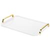 PATIKIL 12 x 8,6 Vassoio di Servizio in Plastica con Manici Dorati, Vassoio Riutilizzabile Rettangolare per Piatto Dessert Caffè Tè Tavolo Soggiorno Cucina, Bianco